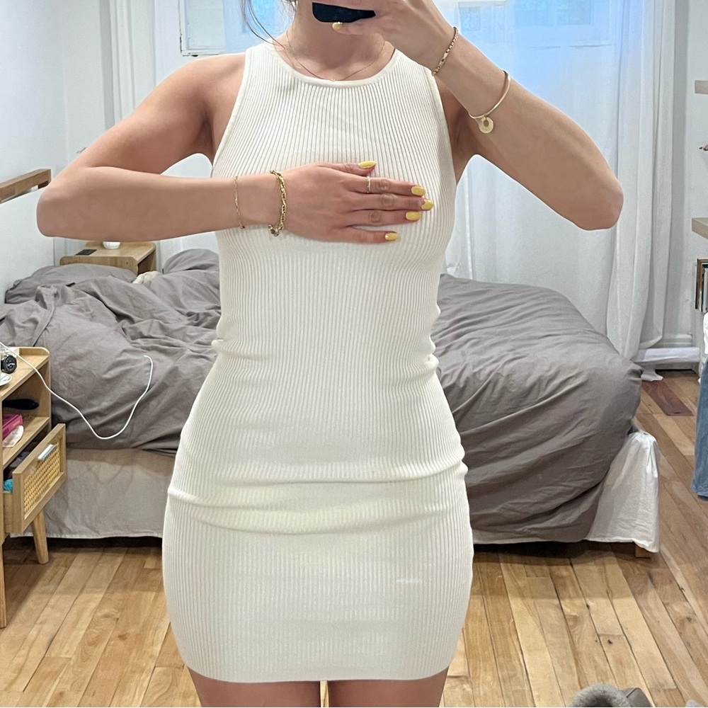 Mango White Sleeveless Halter Bodycon Dress